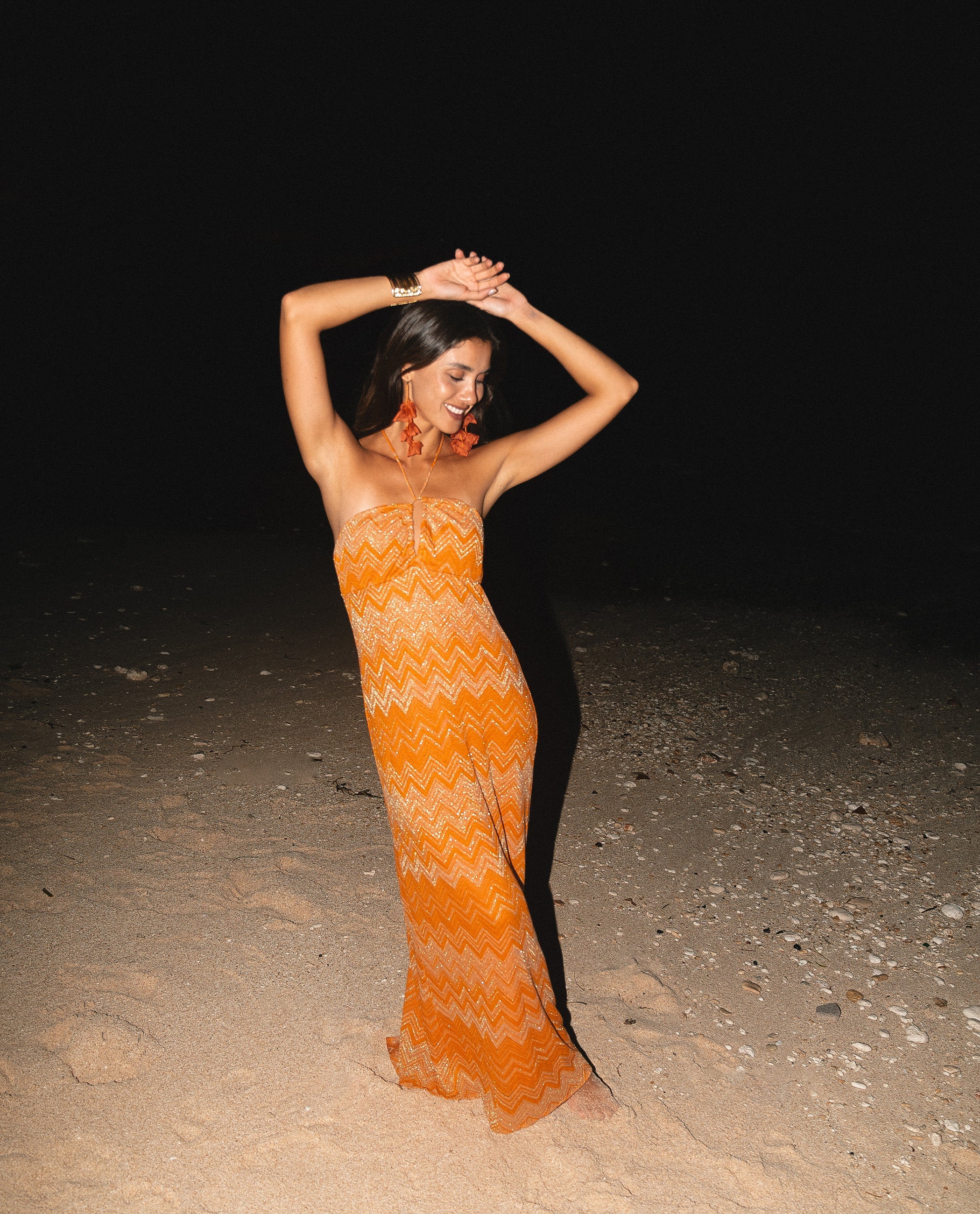 orange halter neck maxi dress Women's Burnt Orange Slinky Bead Detail Halter Maxi Dress