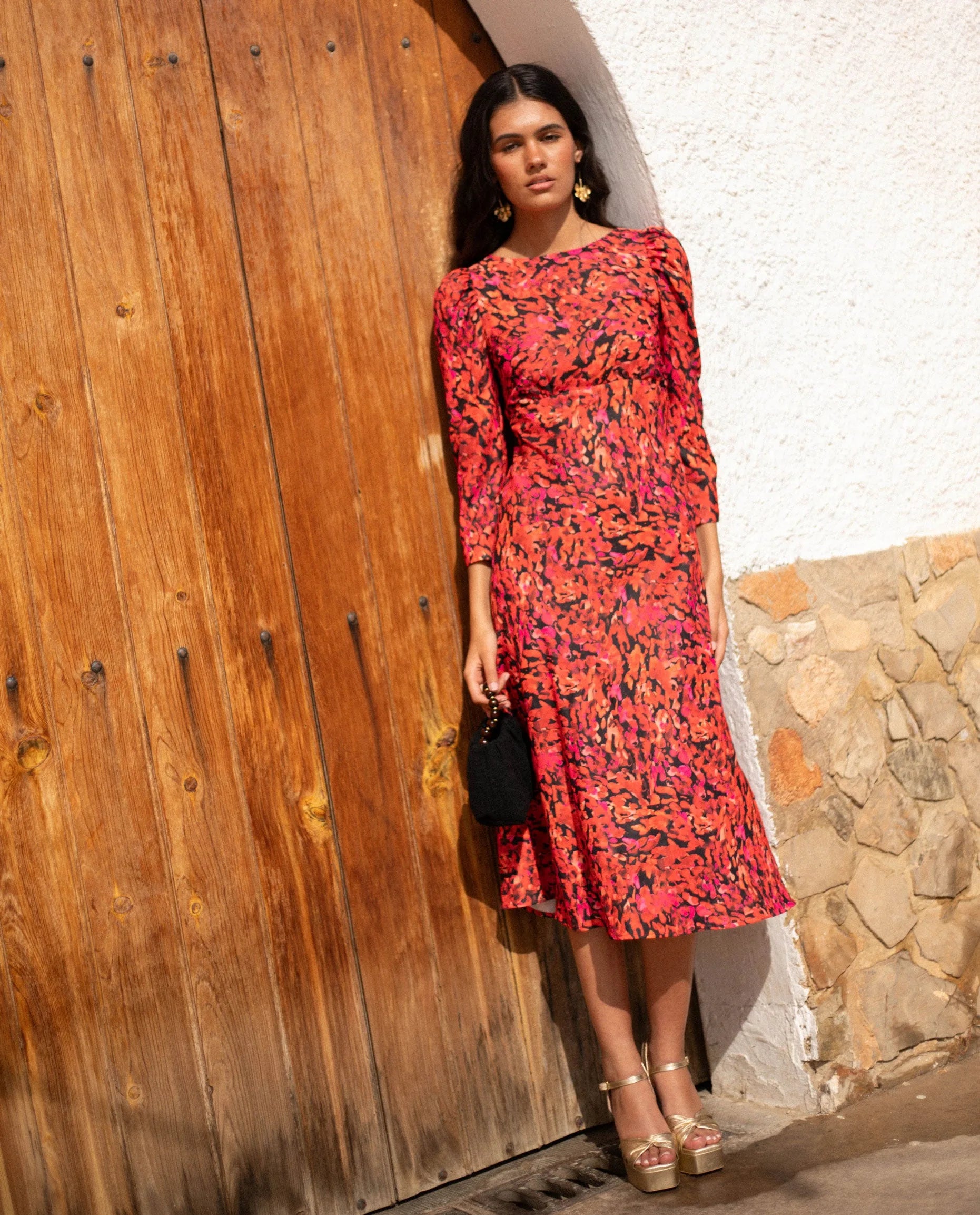 elegant midi dresses with sleeves Womens Floral Silk Midi Dress with Sheer Sleeves Long Silk Dresses