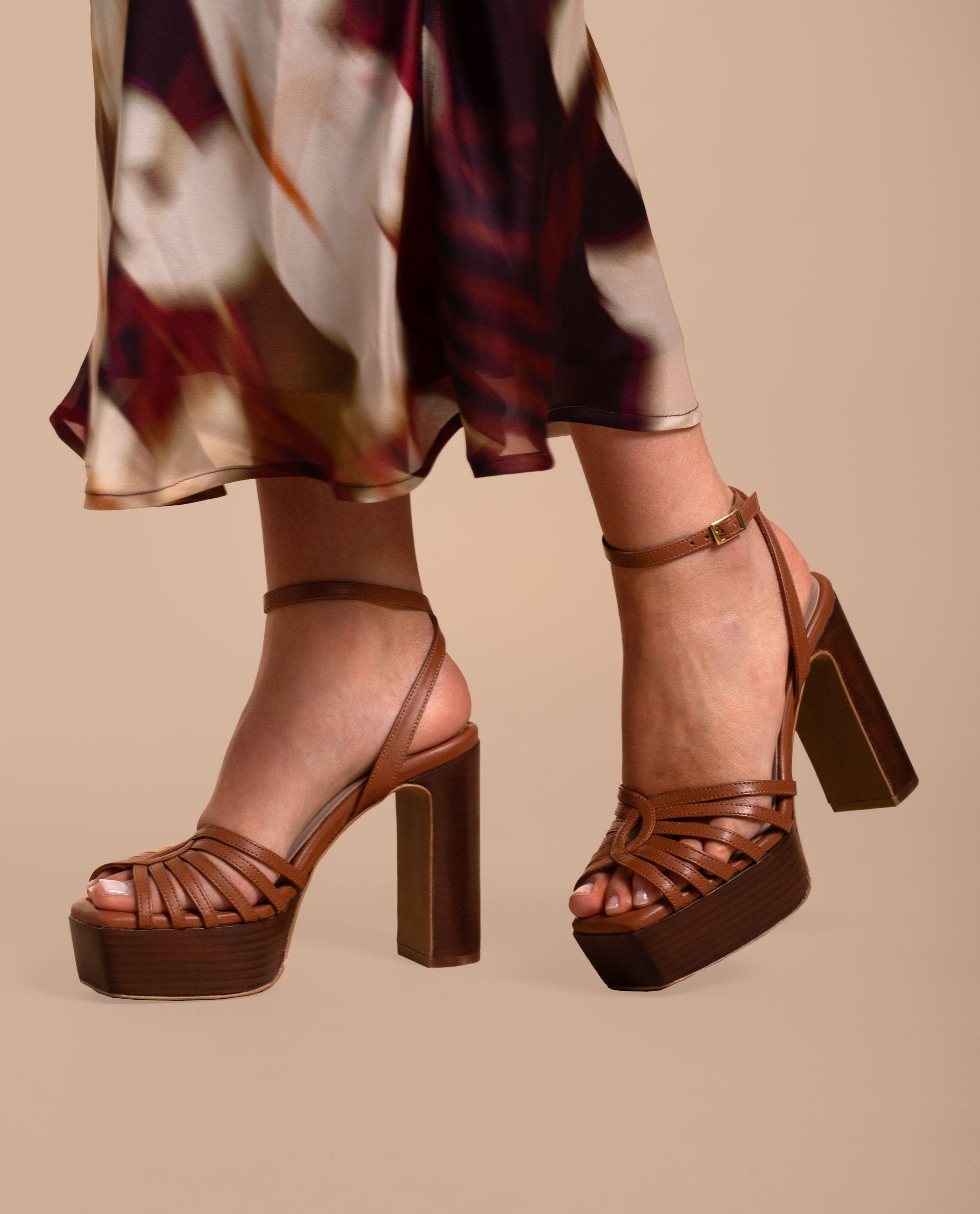 Mahogany Brown Heeled Sandal with Platform THE-ARE Guest