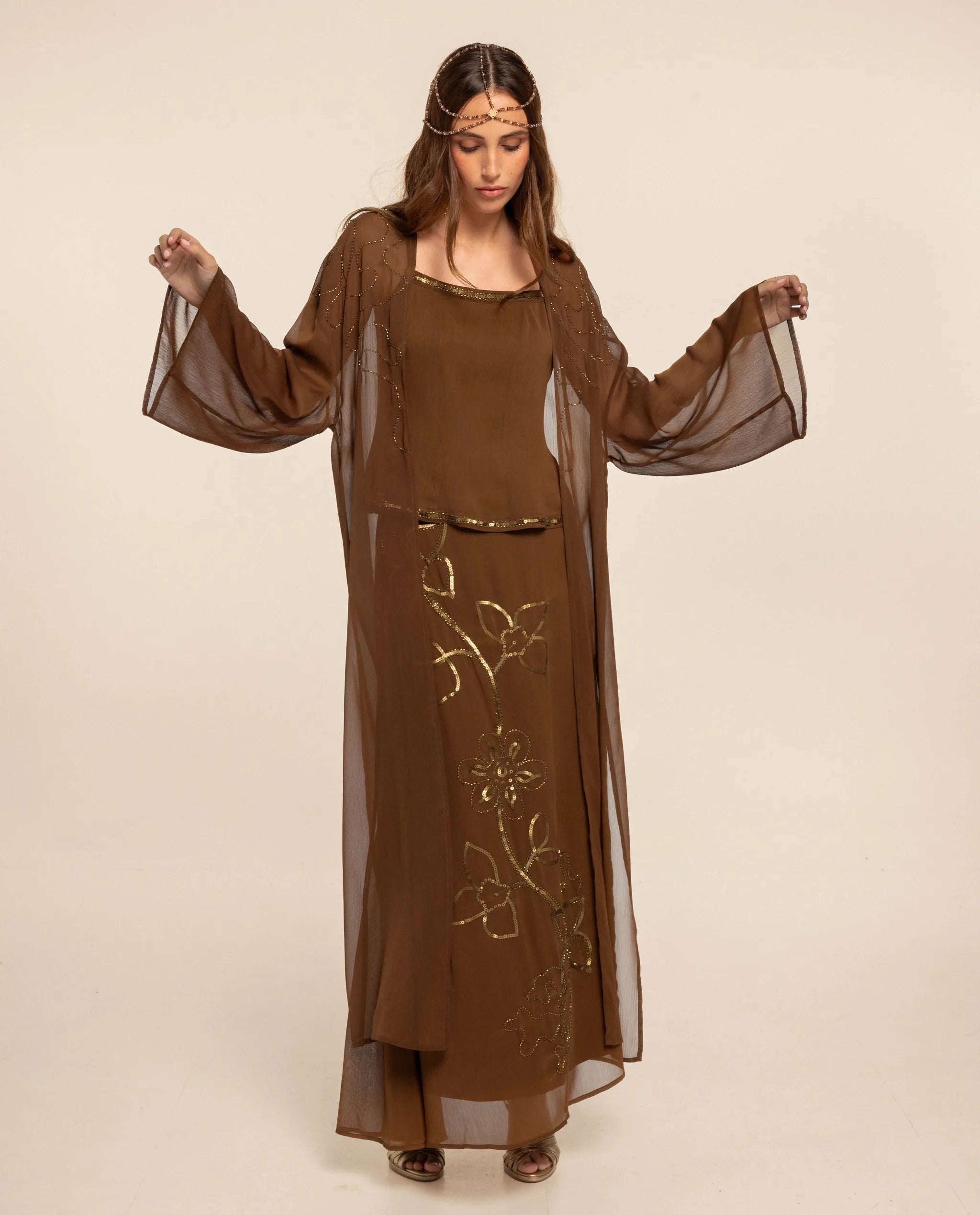 chiffon caftan dress caftan style chiffon belted dress Off-White / FR 32