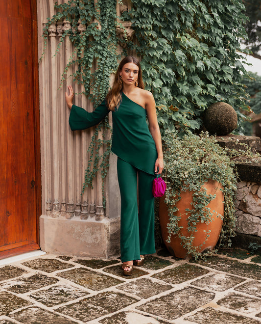 PANTALÓN MRS. OLMOS · VERDE BOTELLA Pantalón Elegante Recto Verde de Mujer | Invitadas THE-ARE