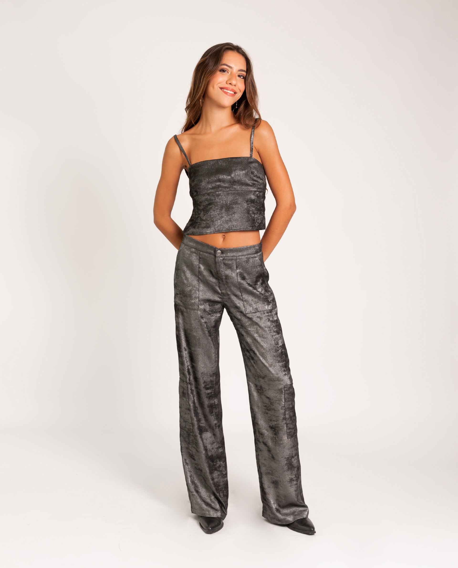 Pantalón Cargo Metalizado Ropa Fiesta Mujer THE-ARE