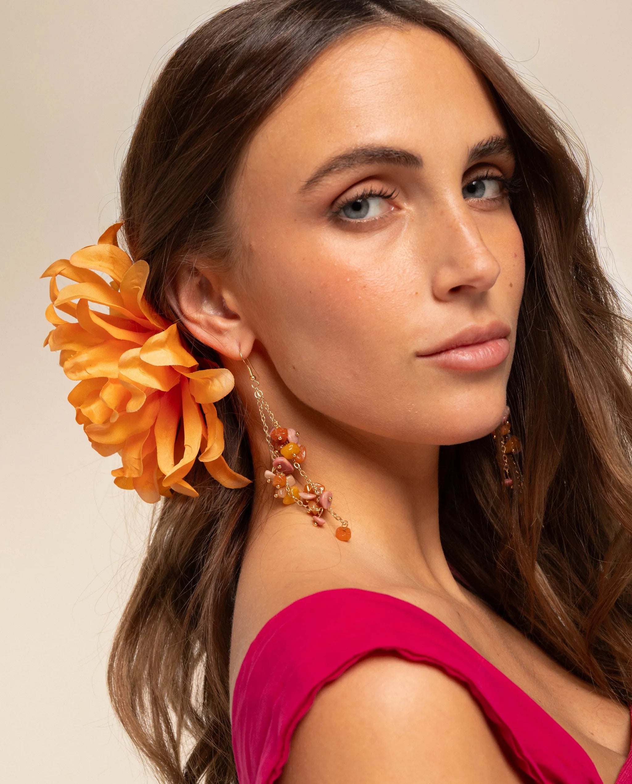 Fermaglio Per Capelli A Fiore – Arancione Giallo Ombre – Plastica – Lungo 8,2 Cm - Foto 3