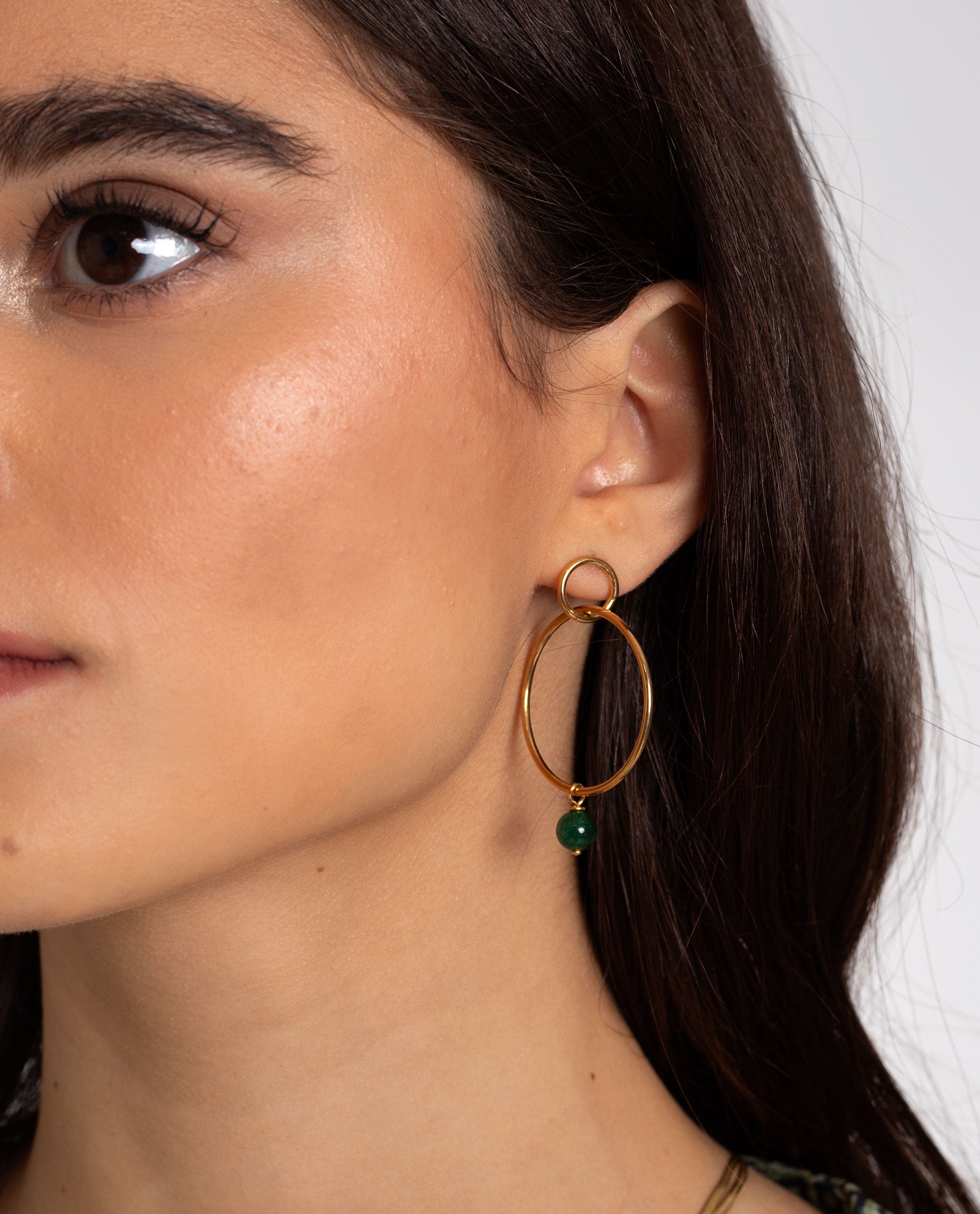 WISH GREEN AGATE EARRINGS - GOLD PLATED