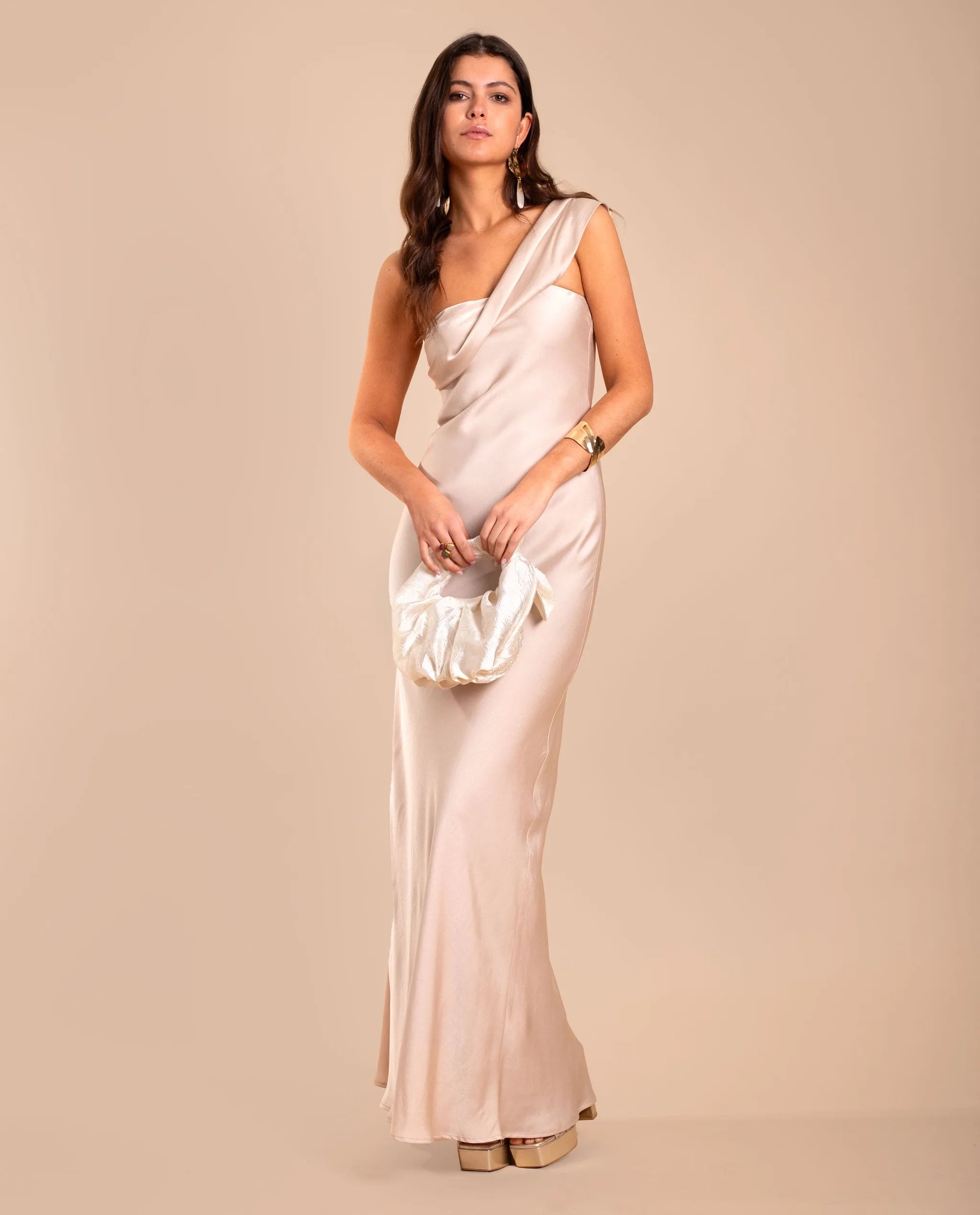 Asymmetrical Beige Maxi Dress | THE-ARE Guests Asymmetrical Beige Maxi Dress | THE-ARE Guests