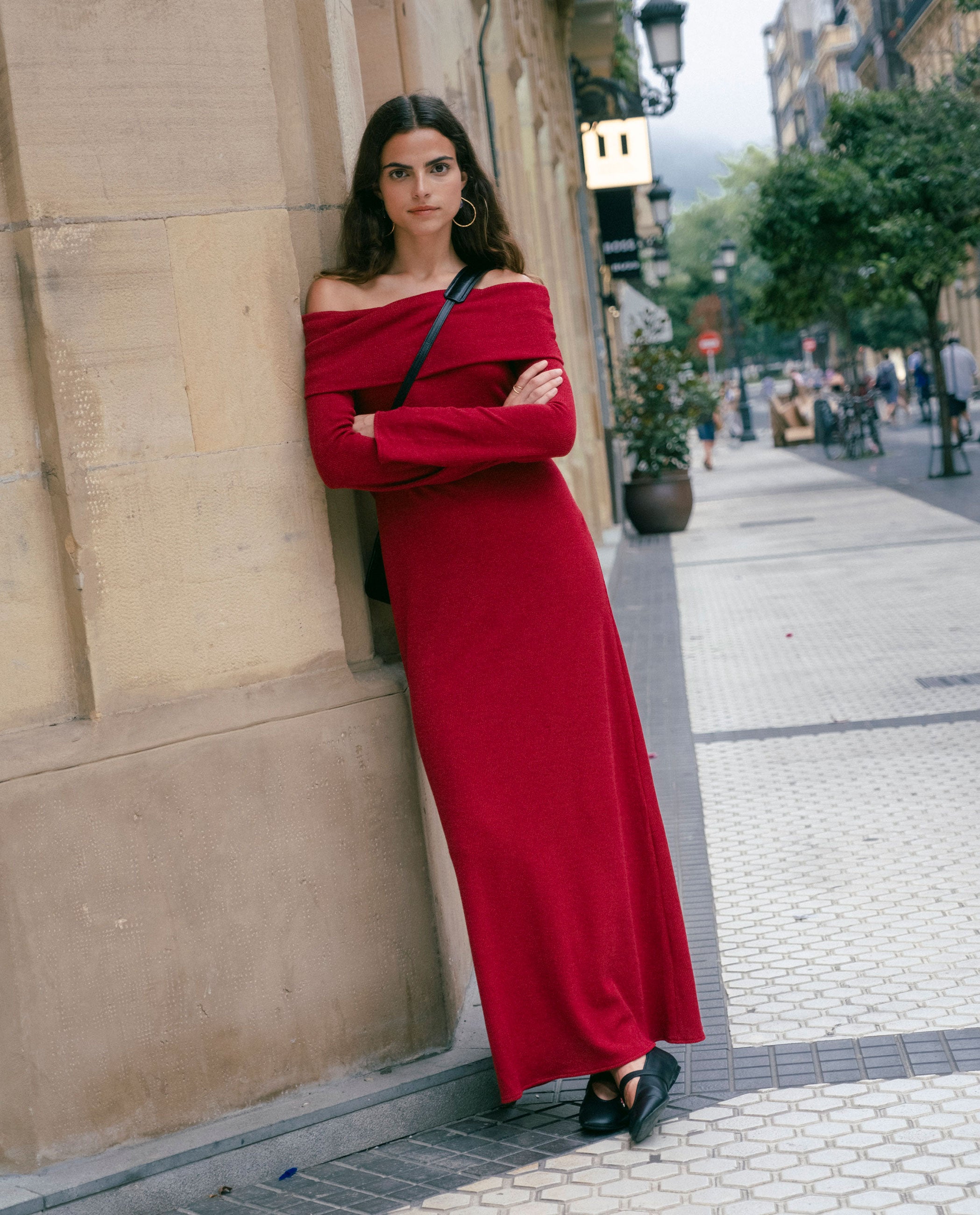 Burgundy Ribbed Knit Maxi Dress