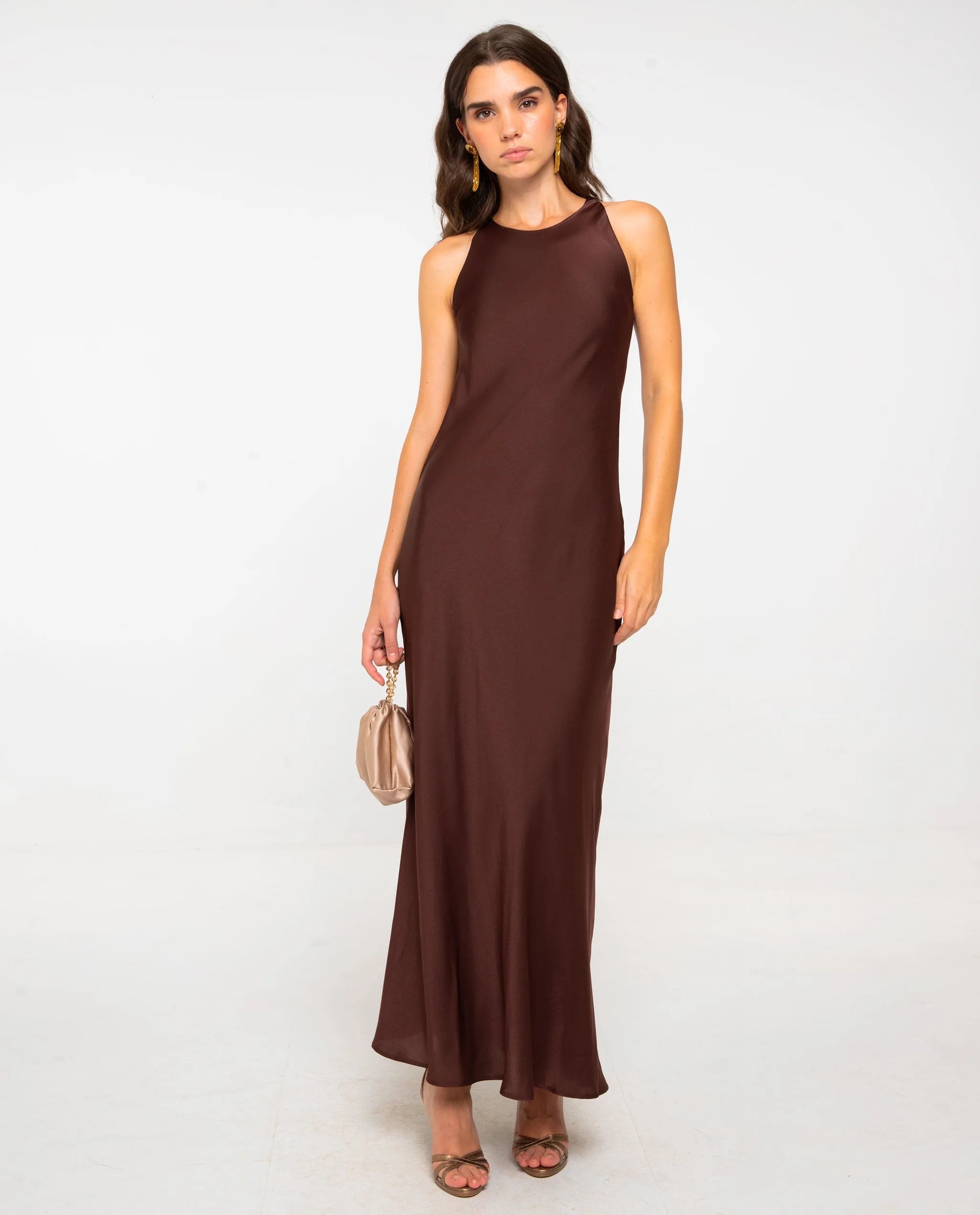 Long Brown Dress with Open Back
