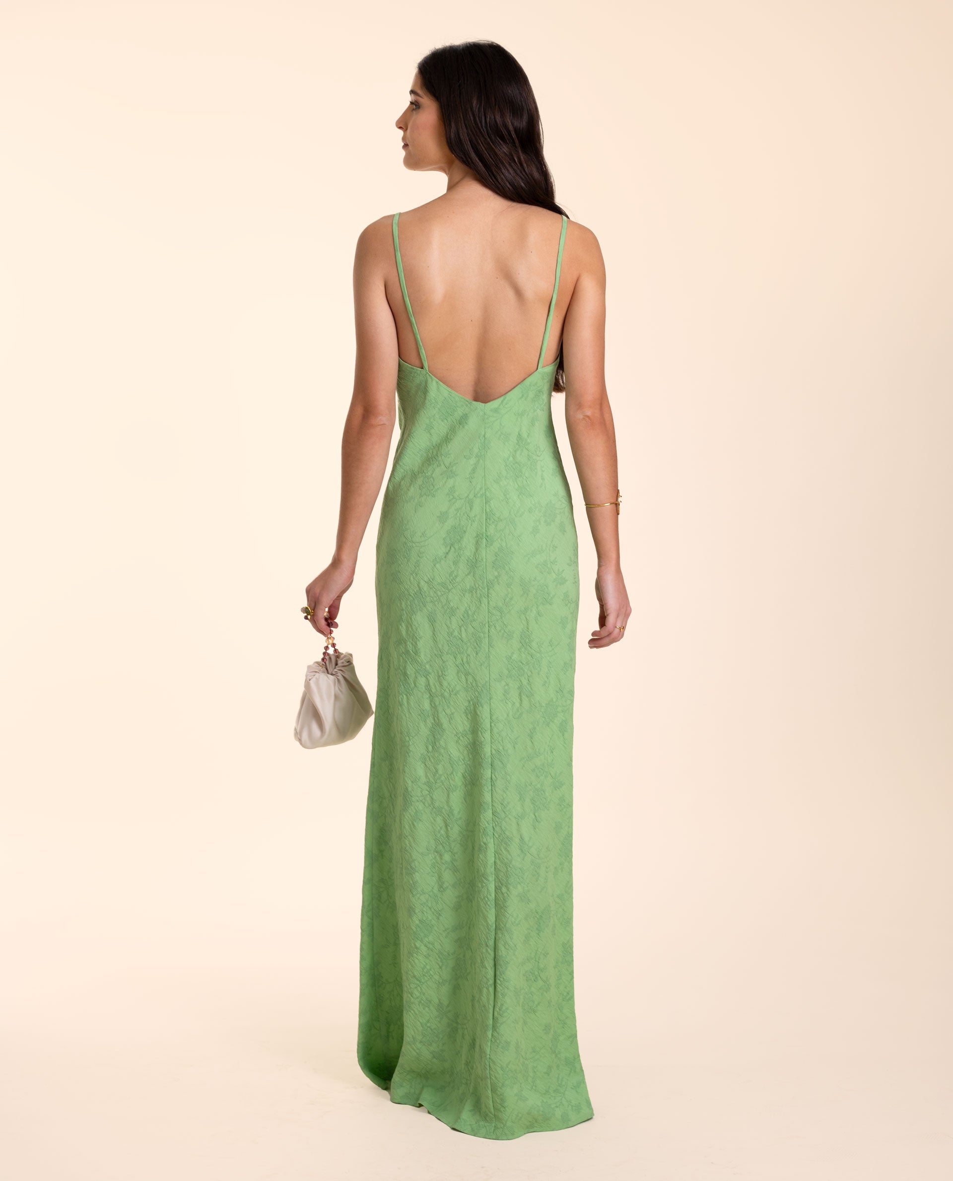 Vestido de Tirantes Verde Lima Lencero Jacquard | Invitadas THE-ARE