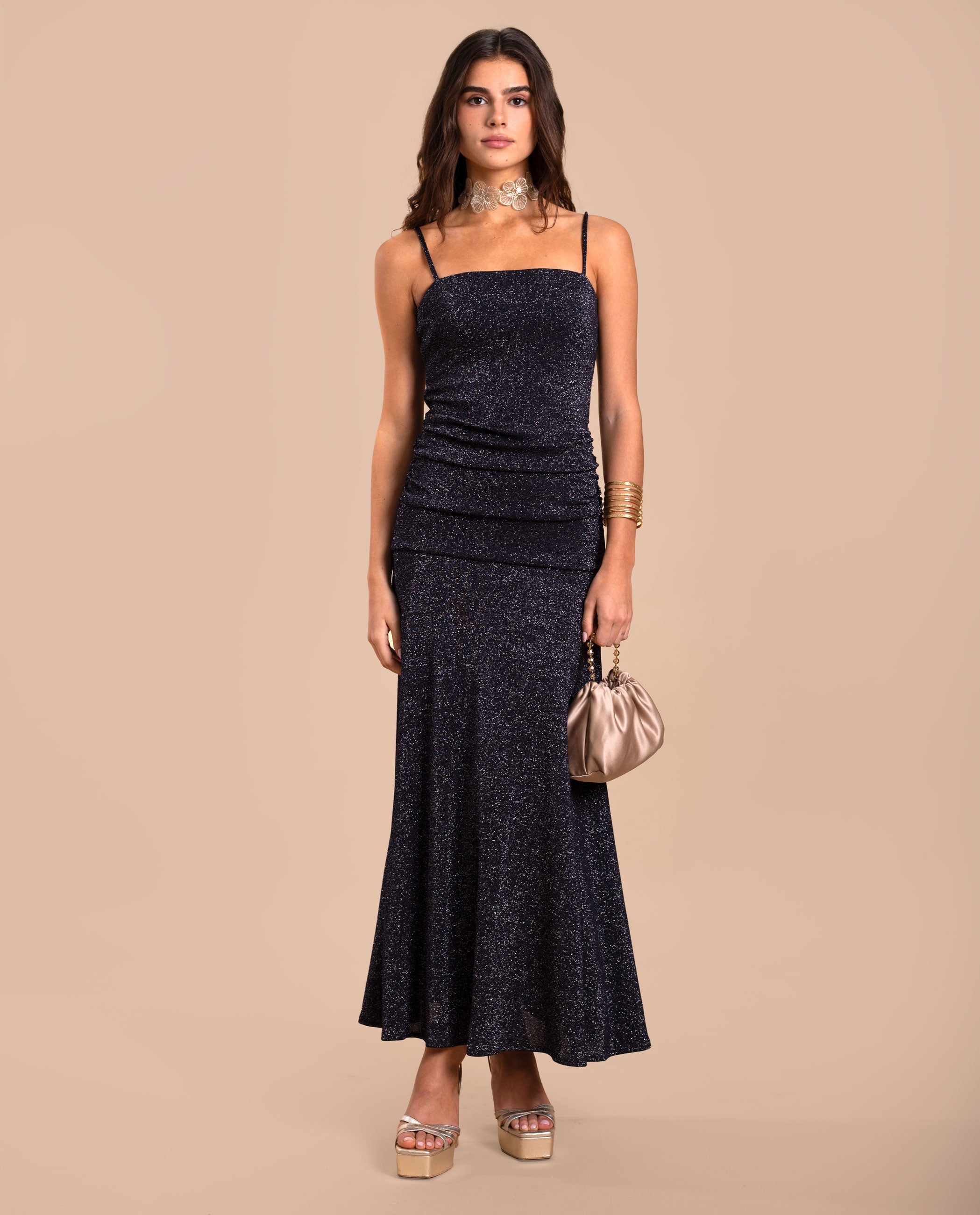 navy blue strapless midi dress Milani Embellished Strapless Midi Dress in navy