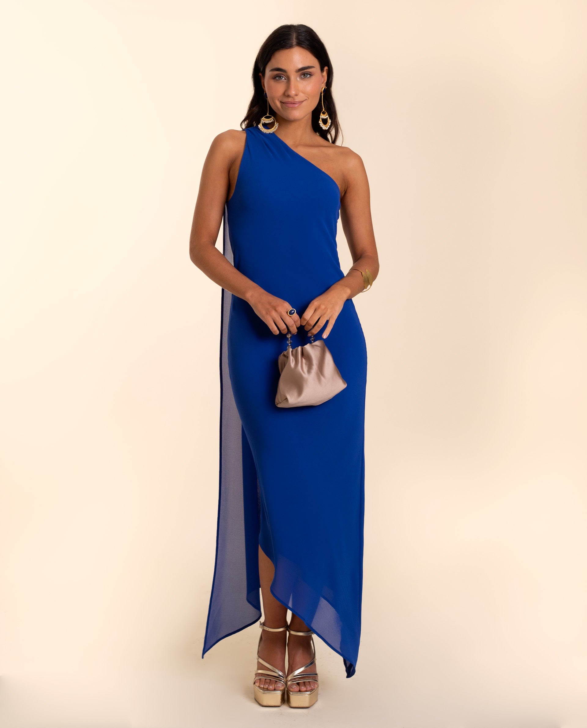 Vestido Midi Azul Asimétrico con Fular Invitadas THE-ARE