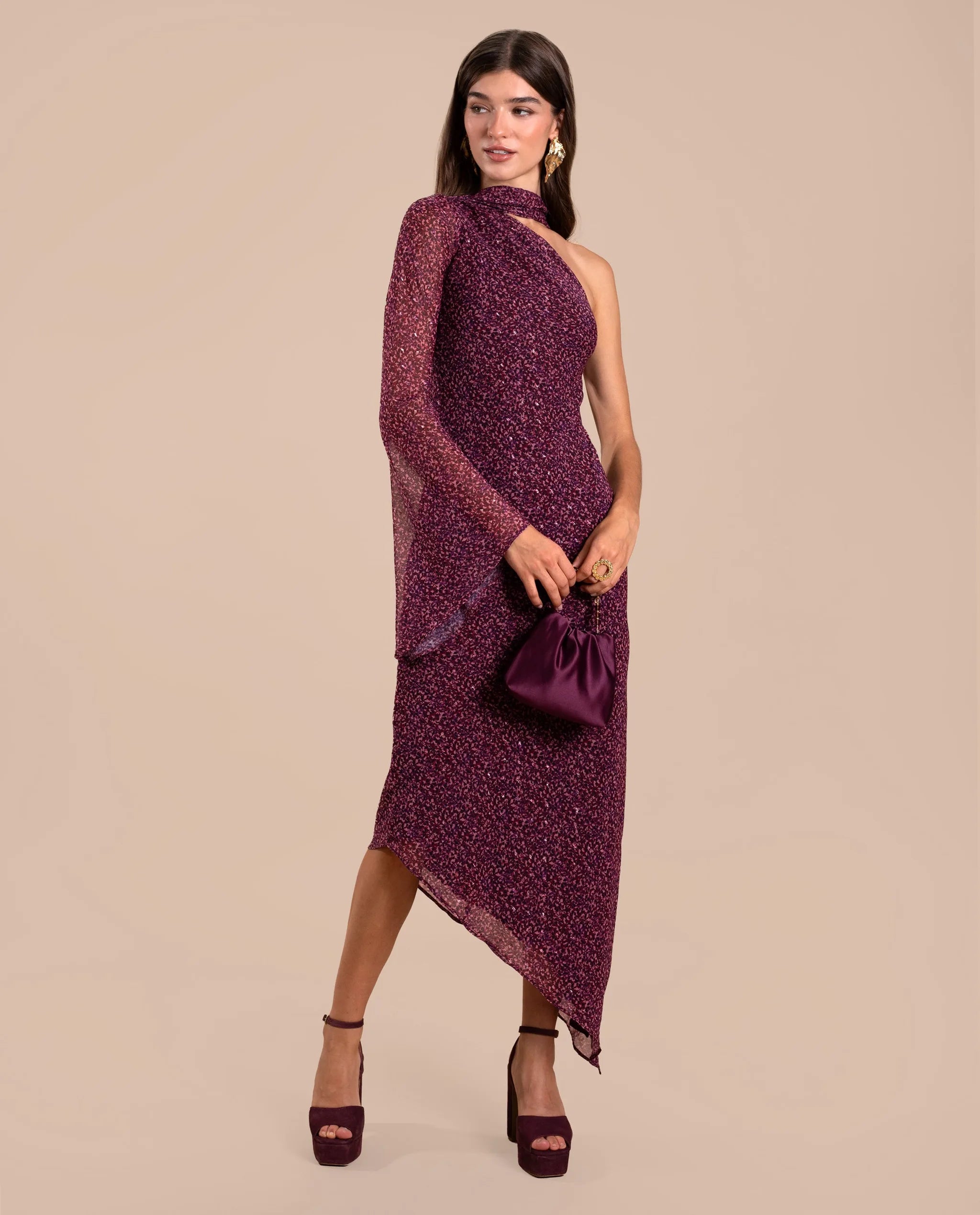 Asymmetrical Printed Midi Dress with Neck Tie | THE-ARE Guests Asymmetrical Printed Midi Dress with Neck Tie | THE-ARE Guests