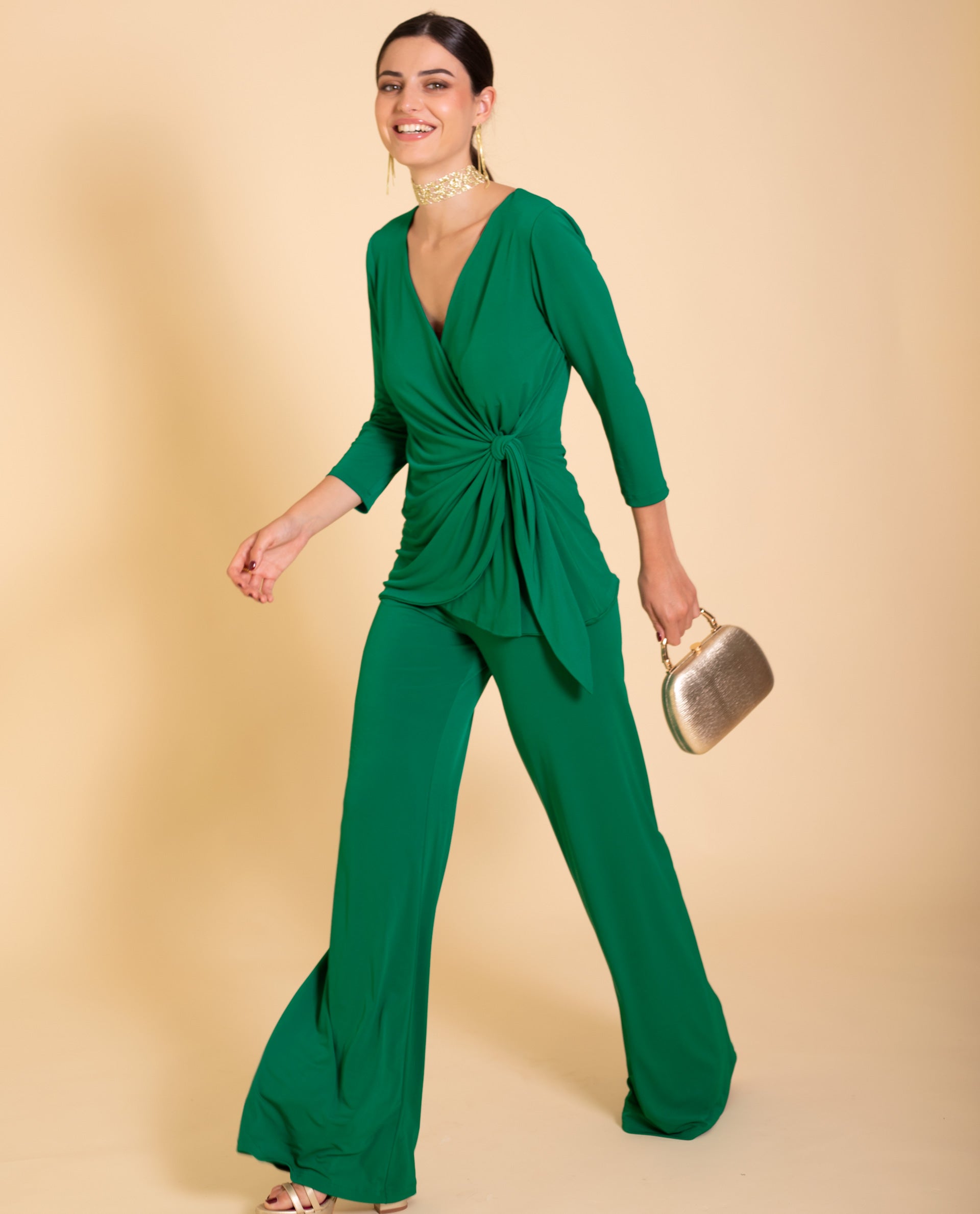 Green Elegant Palazzo Pants - Event Collection THE-ARE