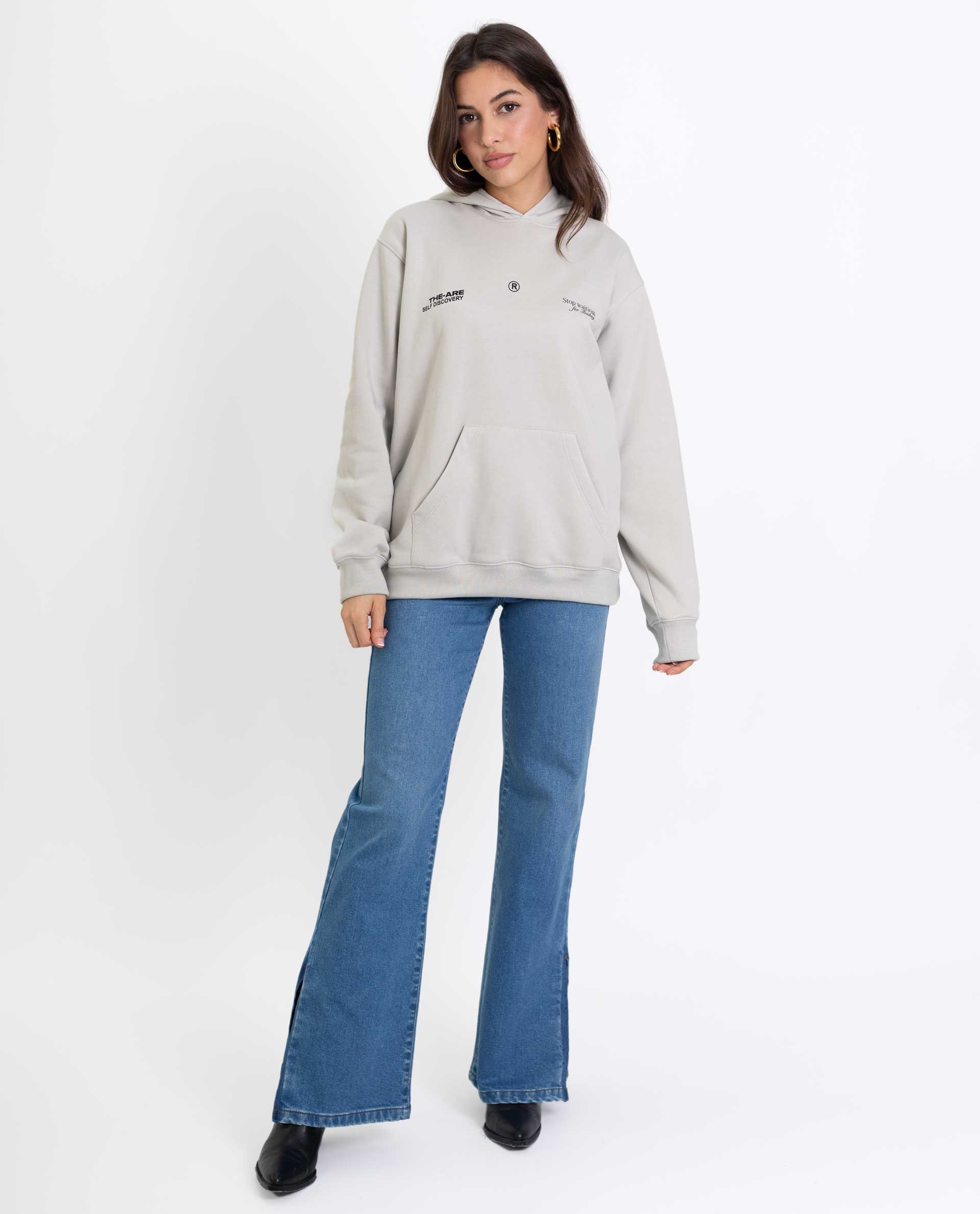 Sudadera Crudo de Mujer con Capucha y Serigrafía THE-ARE