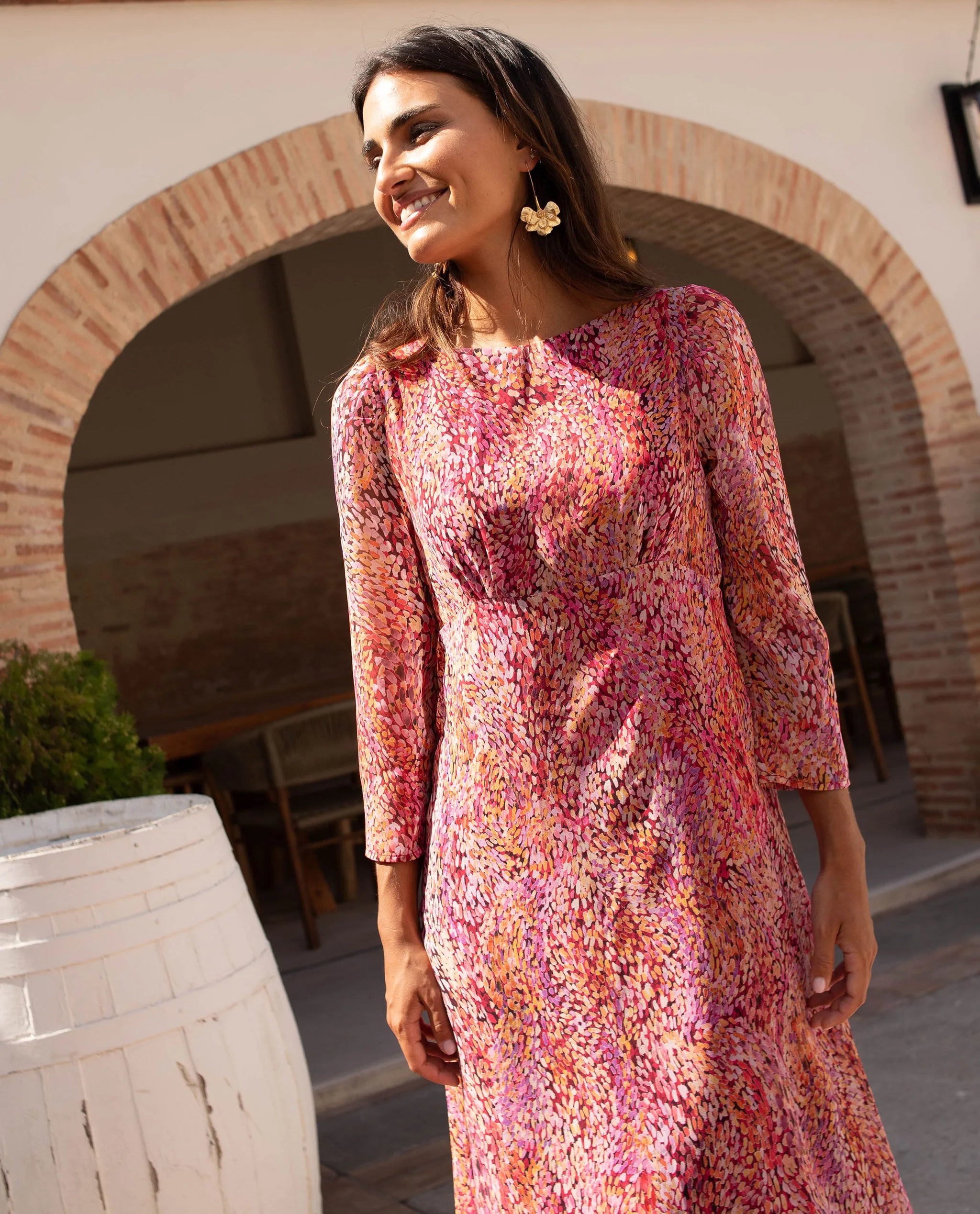 long sleeve midi dress for wedding Minimalist tea-length wedding dress in crepe