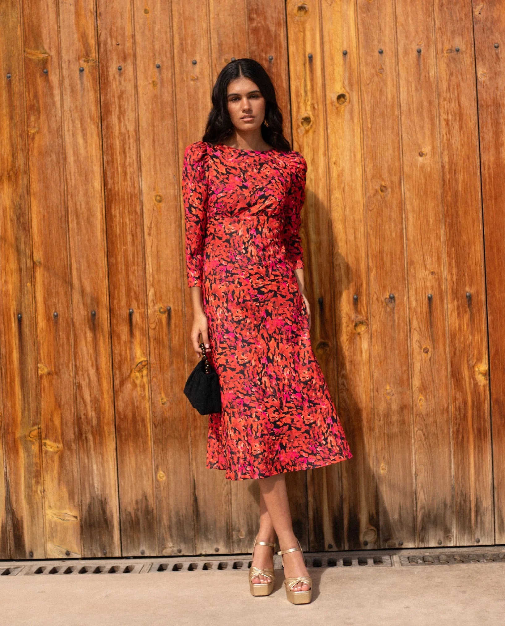 midi dress with sleeves US 10 / RED