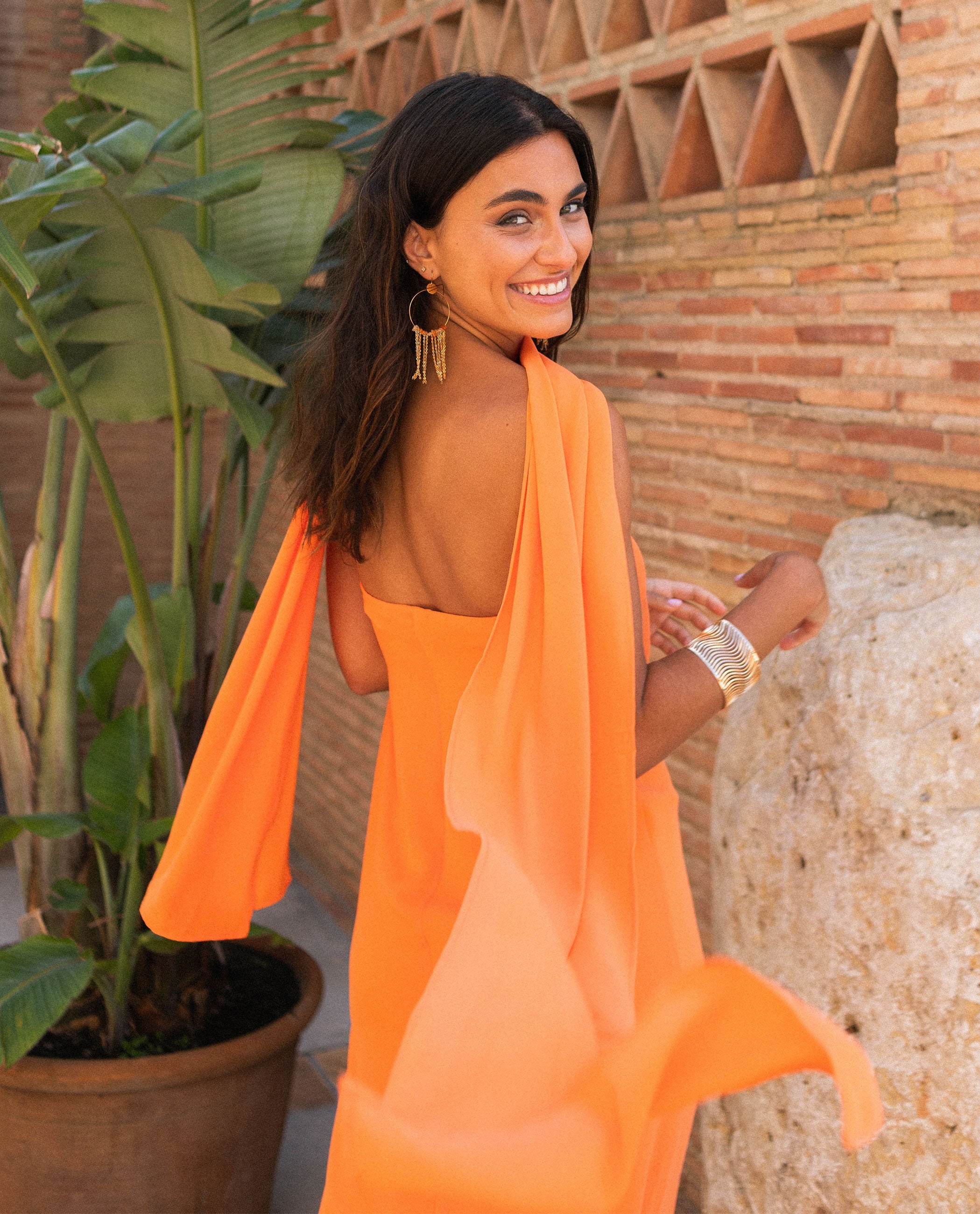 women's orange dress Velvi - Size Xs, Zena One Sleeve Sequin Mini Dress - Burnt Orange - Final Sale