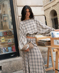 HER TURN BLOUSE · CHECKED BEIGE