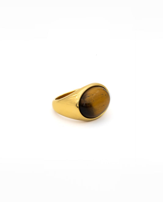 LUCKY BROWN RING - GOLD PLATED STEEL