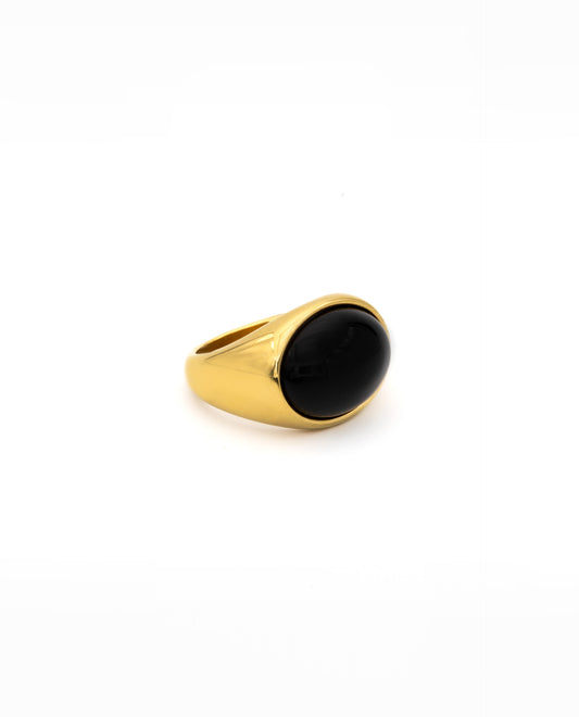 LUCKY BLACK RING - GOLD PLATED STEEL