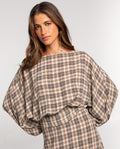 BLUSA HER TURN · QUADRI BEIGE