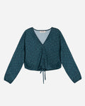 BLUSA TIME TO ENJOY | Blusa de Flores Verde con Manga Larga y Escote en Pico | THE-ARE