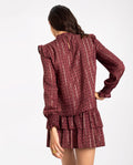 Blusa Burdeos Estampado con Manga Larga, Brillo y Nido de Abeja | THE-ARE