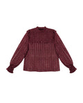 Blusa Burdeos Estampado con Manga Larga, Brillo y Nido de Abeja | THE-ARE