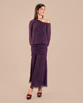 Blusa Estampada Morada Asimétrica Elegante Conjunto Falda Invitada | THE-ARE