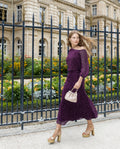 Blusa Estampada Morada Asimétrica Elegante Conjunto Falda Invitada | THE-ARE