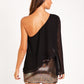 BLUSA MEET US THERE | Blusa Negra Asimétrica con Vuelo | Fiesta Mujer THE-ARE