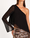 BLUSA MEET US THERE | Blusa Negra Asimétrica con Vuelo | Fiesta Mujer THE-ARE