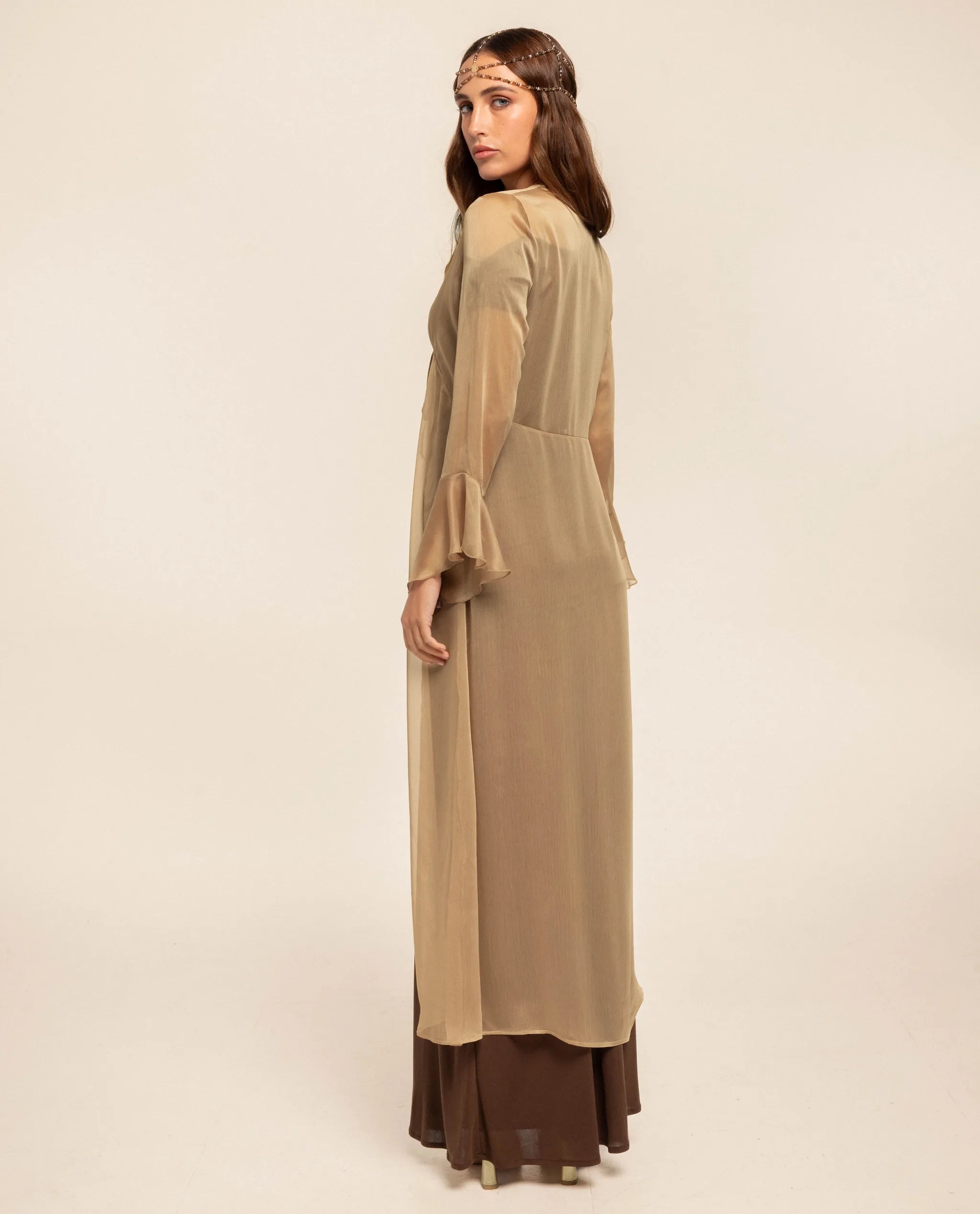 chiffon caftan dress Embellished silk chiffon kaftan in blue - Safiyaa