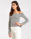 Camiseta Rayas de Manga Larga y Escote Bardot | THE-ARE