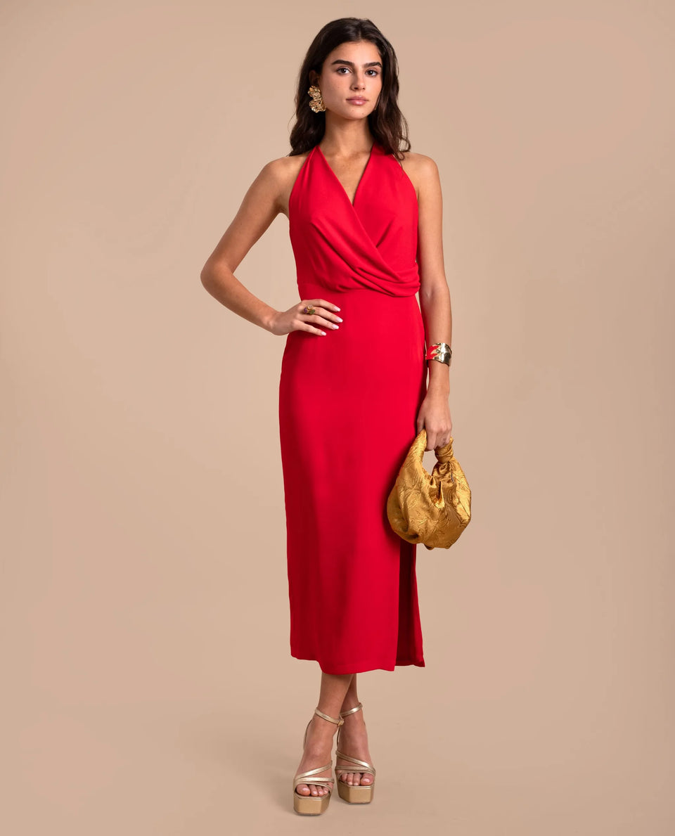 Sebastiane Fuera Del Hombro Gasa Vestidos Con Apertura Rojo