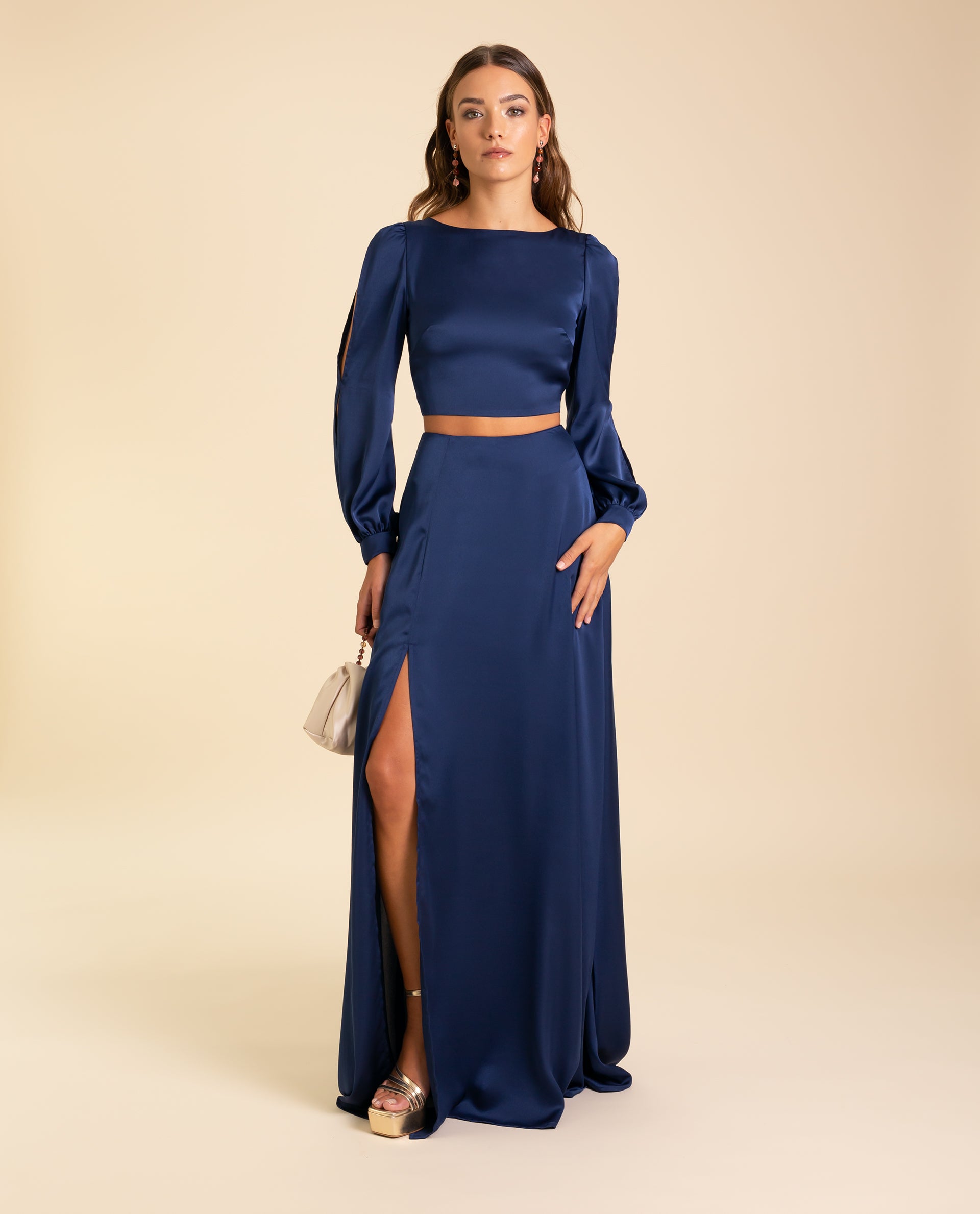 Falda Larga Satén Azul Marino Invitadas de Boda THE-ARE