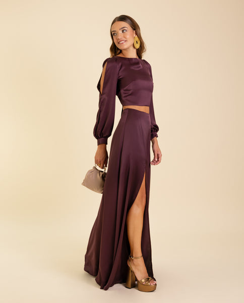 Falda Larga Satén Berenjena Invitadas de Boda THE-ARE