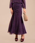 Blusa Estampada Morada Asimétrica Elegante Conjunto Falda Invitada | THE-ARE