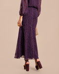 Blusa Estampada Morada Asimétrica Elegante Conjunto Falda Invitada | THE-ARE