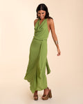 FALDA ZÚJAR | Falda Midi Verde con Drapeado | Invitadas THE-ARE