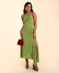 FALDA ZÚJAR | Falda Midi Verde con Drapeado | Invitadas THE-ARE