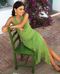 FALDA ZÚJAR | Falda Midi Verde con Drapeado | Invitadas THE-ARE