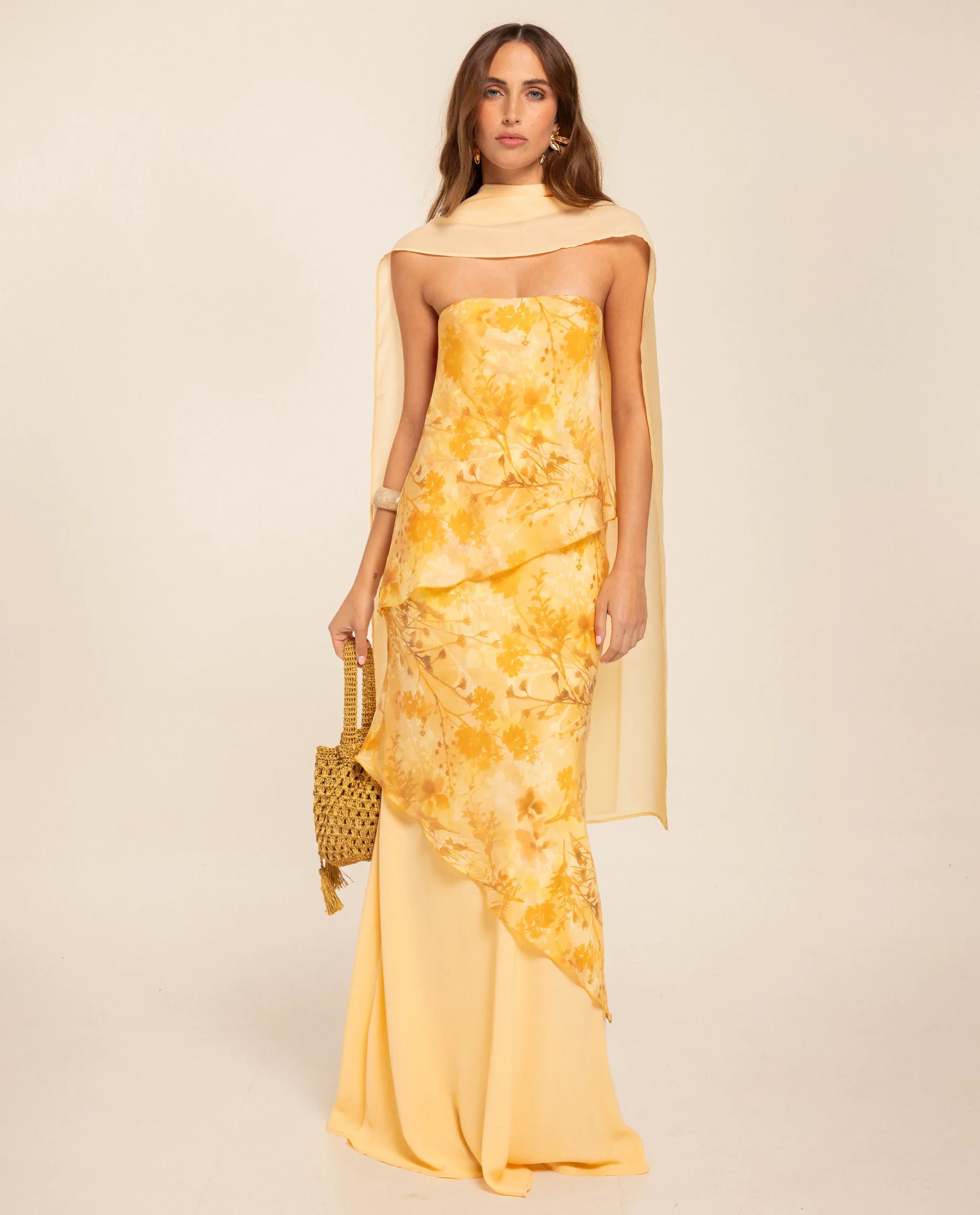 yellow dress with scarf Yellow chiffon scarf, perfect accessory for a wedding guest