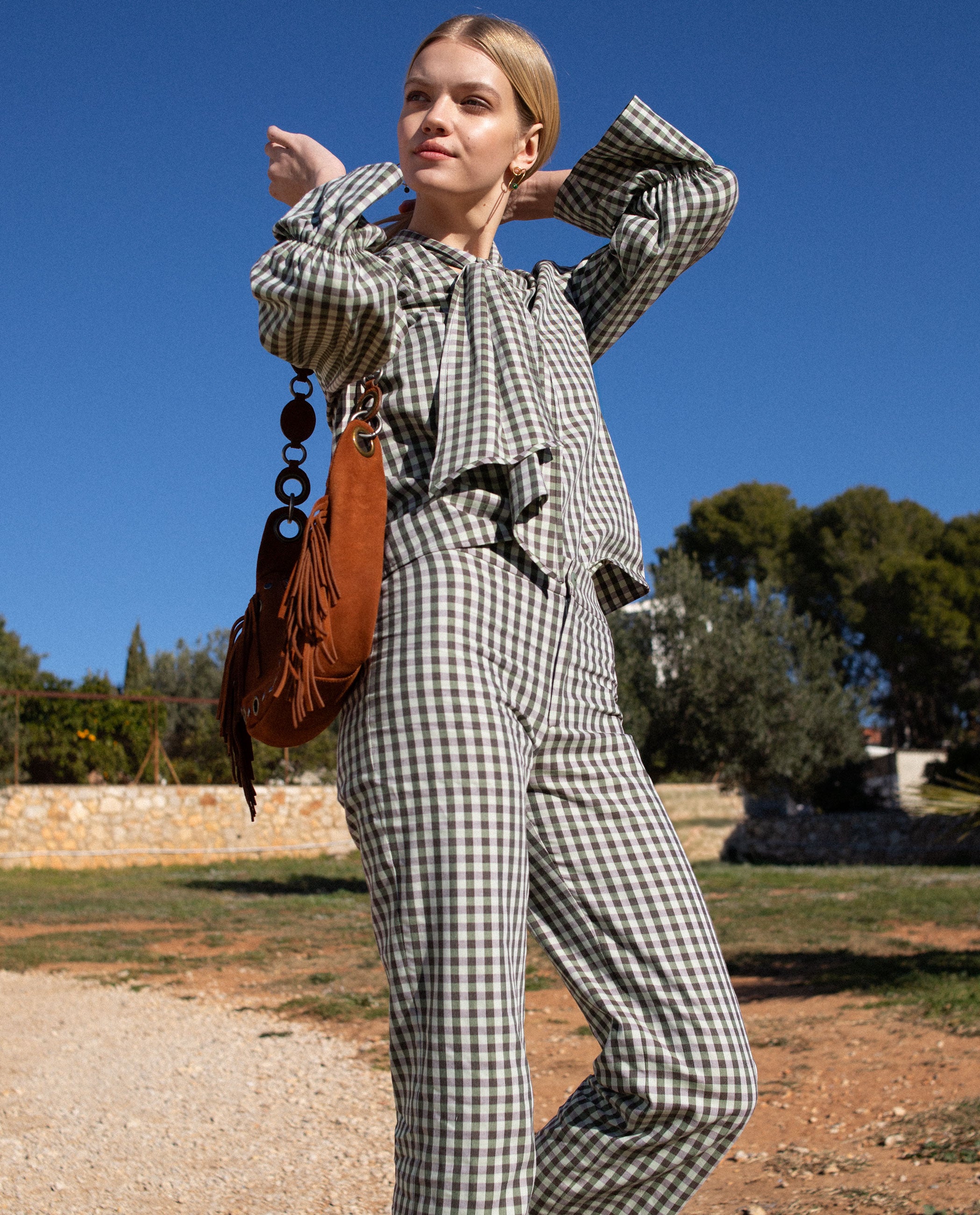 Women's Green Vichy Plaid Pants THE-ARE - Main Image