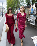 Vestido Midi Manga Larga Escote en Pico Estampado Rosas | Invitadas THE-ARE