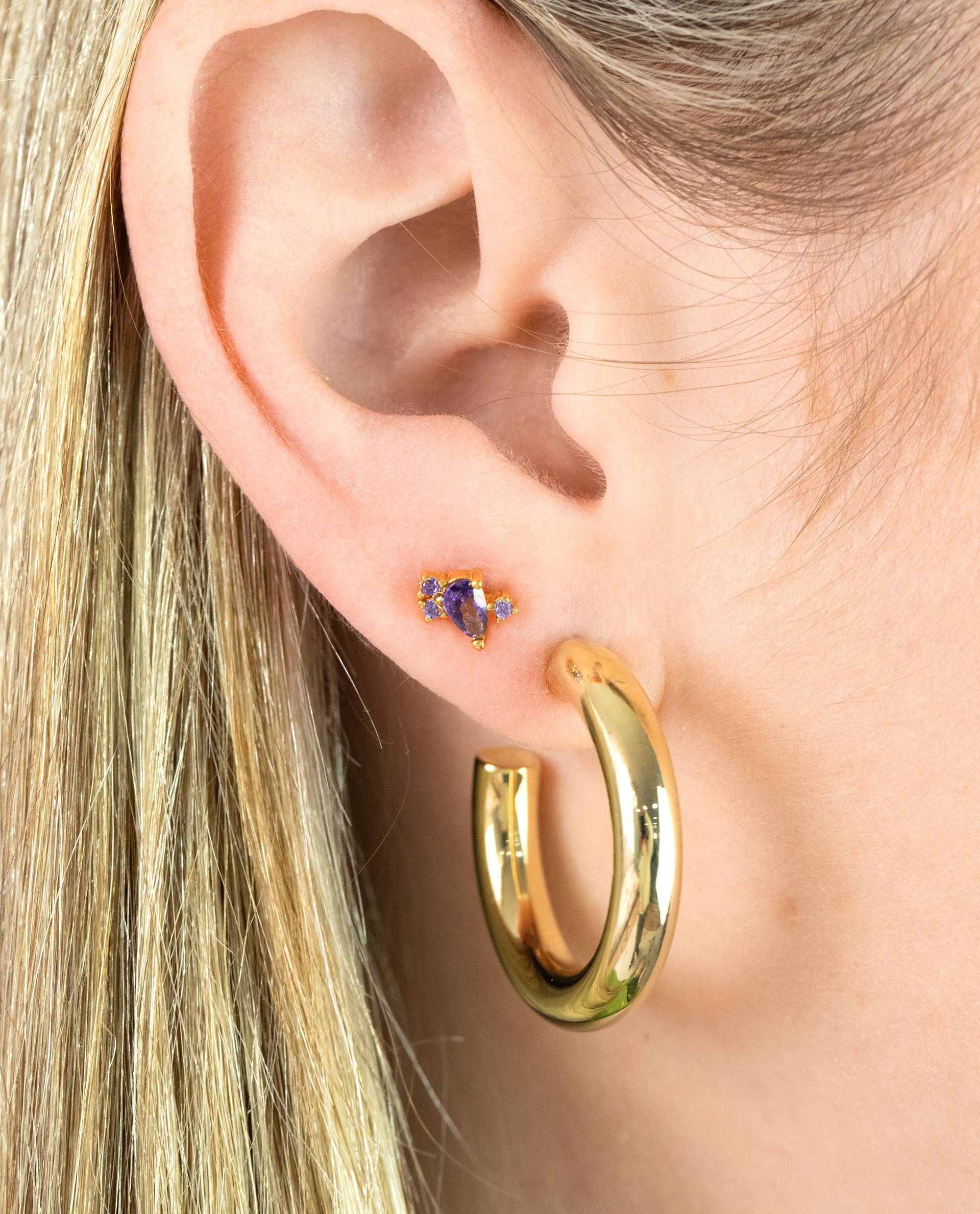 PIERCING SHINY MAUVE - GOLD PLATED SILVER