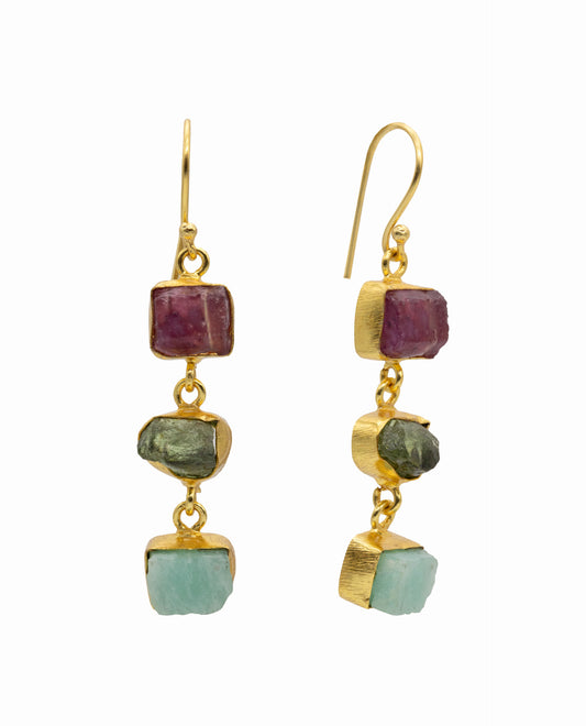 TRINITY COLORS EARRINGS - GOLD PLATED