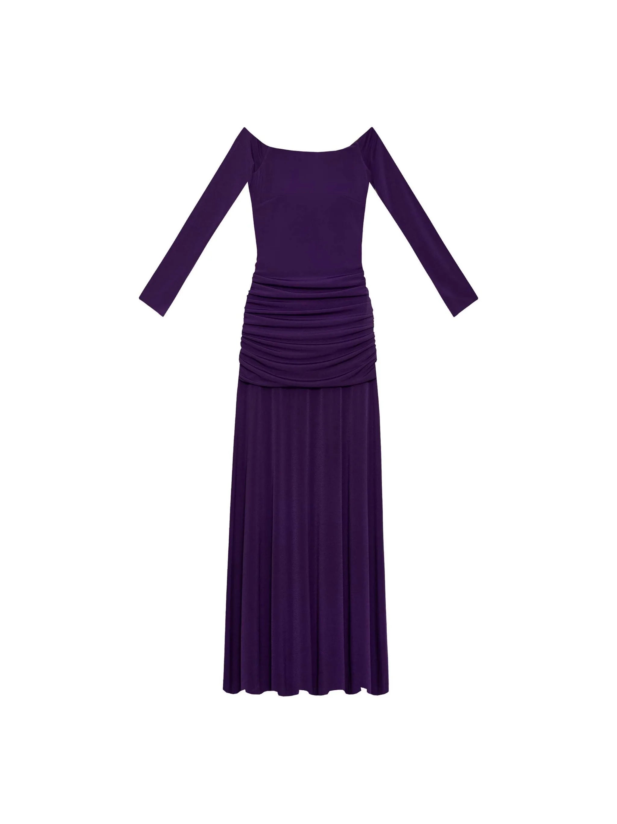 Purple Bardot Neckline Midi Dress | THE-ARE Guests Purple Bardot Neckline Midi Dress | THE-ARE Guests