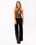 Top Halter de Brillo Dorado y Negro Animal Print | Fiesta Navidad THE-ARE