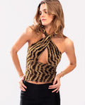Top Halter de Brillo Dorado y Negro Animal Print | Fiesta Navidad THE-ARE