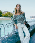 Camiseta Rayas de Manga Larga y Escote Bardot | THE-ARE